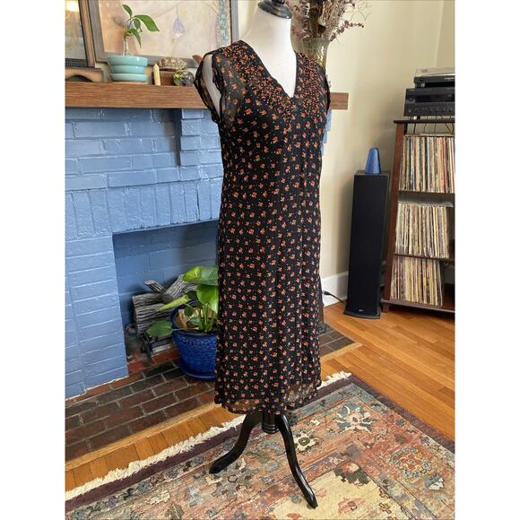VTG 90s Y2k April Cornell S Rayon Floral Prairie Babydoll Slip Dress Sheer Beads - Picture 5 of 16